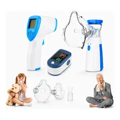 IRM - Inhalador Silencioso Pack 3 En 1 Termometro Digital Oximetro Saturometro Mascarillas Bebe Adulto USB