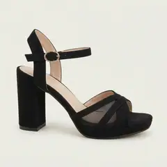 MD - Sandalia Mujer Gamuza Plataforma Taco Ancho Tacón Zapato con Tira s
