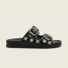 MD - Sandalia Mujer Tipo Sueca Estilo Western Hebillas y Conchos Negro Chala