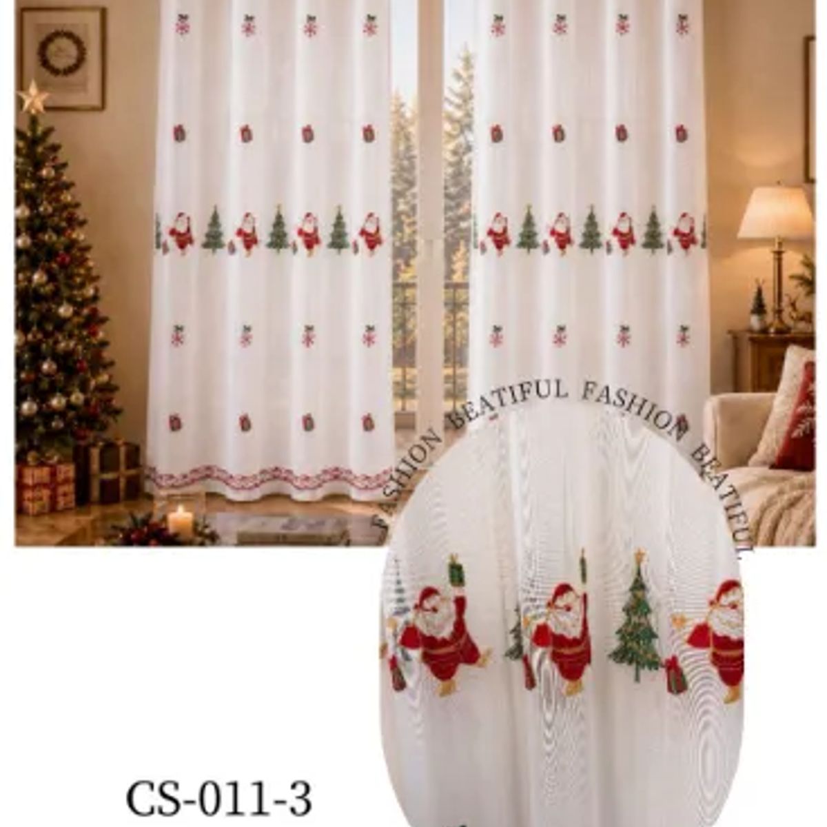 GENERICO - Visillo Cortina Con diseños Bordados de Navidad