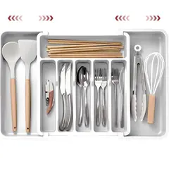 KUANGYE - Organizadores De Cubiertos Utensilios Cajon 8 Compartimento Cocina Extensible Y Extraible