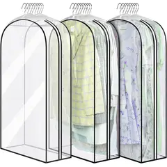 KUANGYE - 3 Pcs Bolsas de Ropa para Colgar Fundas Transparentes para Trajes Abrigos Chaquetas Almacenamiento