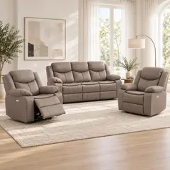 VYS SPA - Living Reclinable Eléctrico 3 cuerpos - Bilbao Light Brown 1 Sofá 3 cuerpos + 2 Bergers