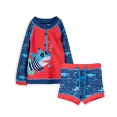 PILLIN - Traje de Baño Bebé Niño 2 Piezas Protección UV Tiburón Rojo