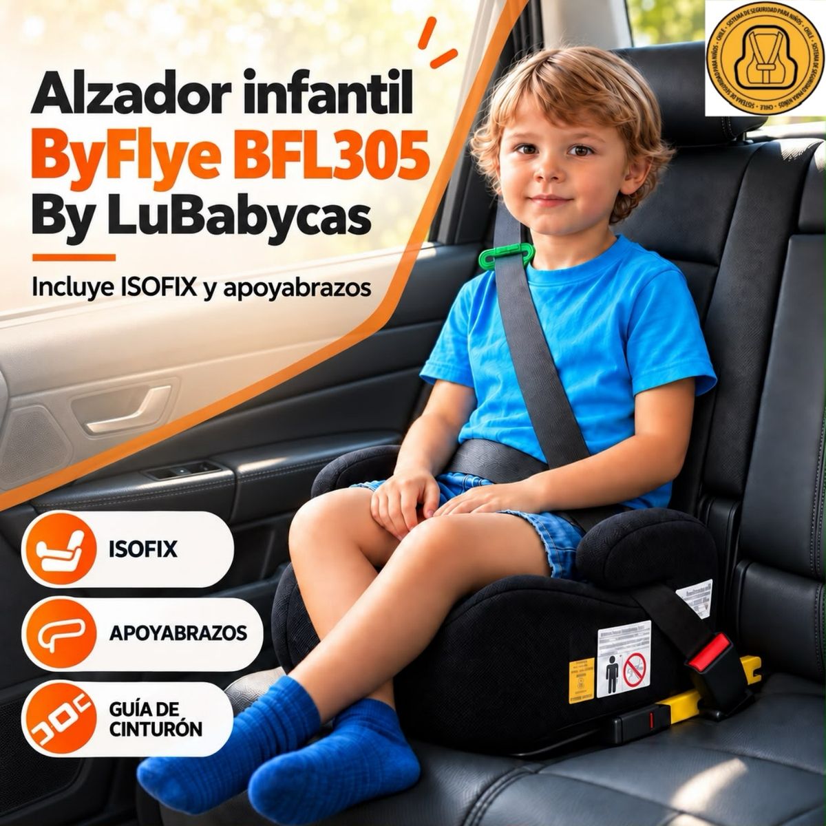 LUBABYCAS - Silla Auto Alzador ISOFIX Posa Vaso BFL305 Negra LuBabycas