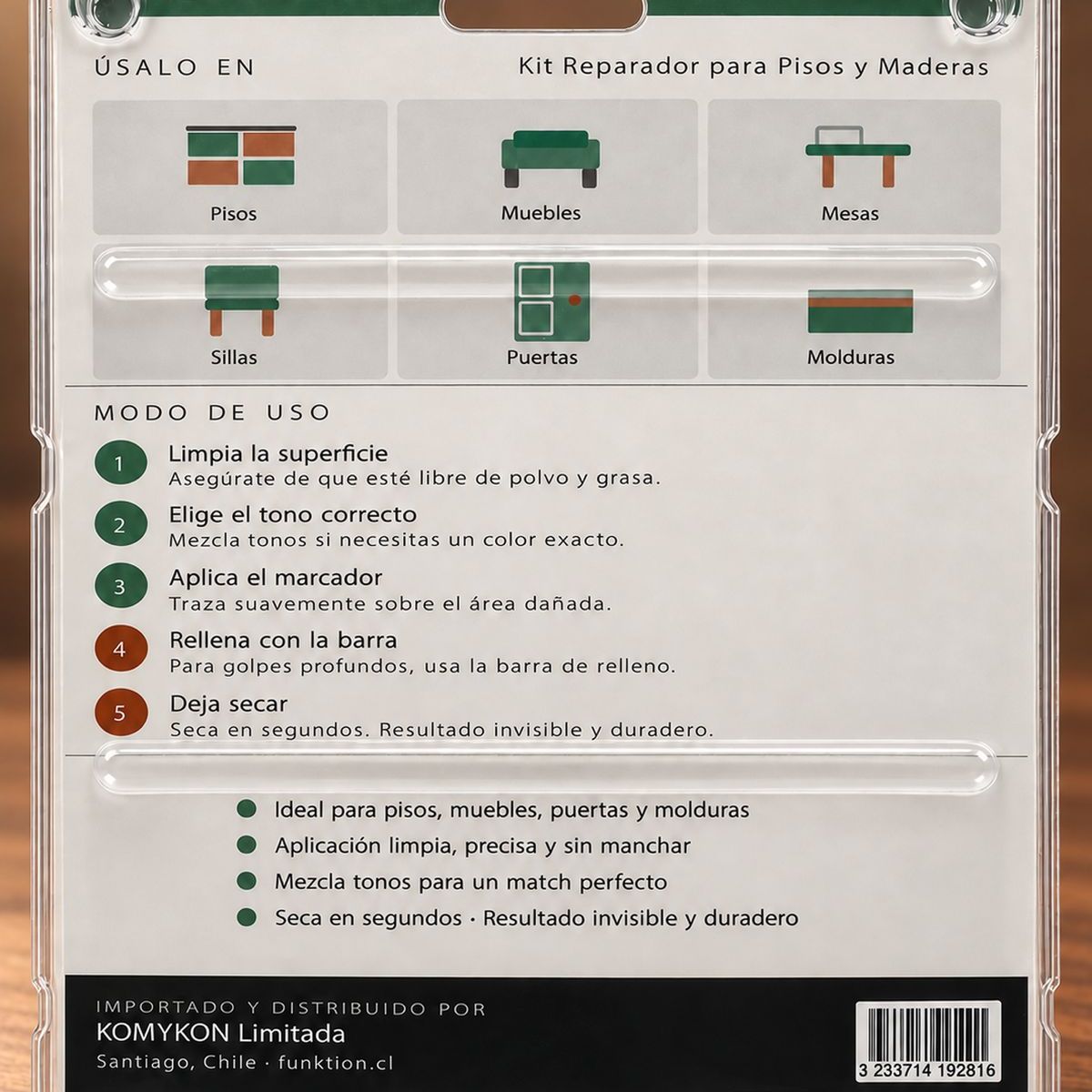 FUNKTION - Kit Reparador para Pisos y Maderas 8 Colores