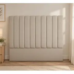 GENERICO - Respaldo de Cama 2 Plazas Lineal Tapizado en Lino Beige 150x130 cm