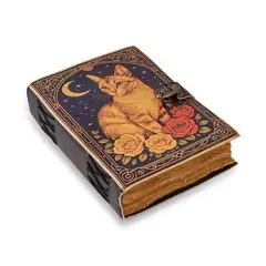 FRANZ MOSSI - Diario, agenda, cuaderno de cuero natural. Diseño Gatito Naranjoso.