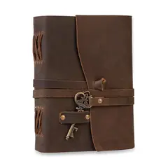FRANZ MOSSI - Diario, agenda, cuaderno de cuero natural. Rustico Vintage, Café.