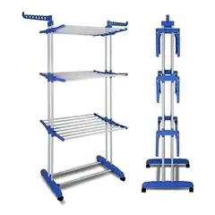 GENERICO - Tendedero Vertical Metalico 3 Niveles 170x126x64 cm Plegable con Ruedas Azul