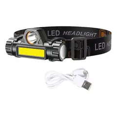 GEN - Linterna Frontal LED Recargable Negra con Cable USB
