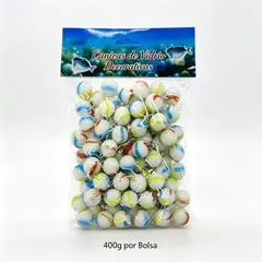 GENERICO - Canicas de Vidrio Decorativas Blancas con Rayas Coloridas 400g