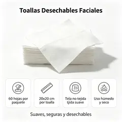 GENERICO - Toallitas Faciales Desechables Suaves 60 Hojas 20x20cm