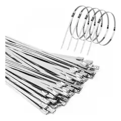 NEBLISUR - Abrazaderas Metal 100Pcs,4.6×200mm, Acero Inoxidable 304,Abrazaderas Cable Resistentes Autobloqueo