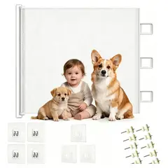 KUANGYE - Reja Seguridad Escalera Puerta Retráctil Para Bebe Mascotas Blanco