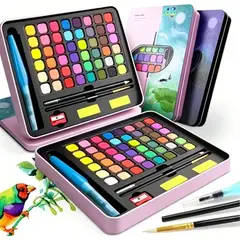 NEBLISUR - 48 Colores Pinceles,juego De Lápices De Acuarela Portátil Rosa claro