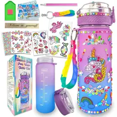 VIDA BUENAS - Botella de Agua Decorable DIY para Niñas con Stickers Brillantes y Fidget Toy