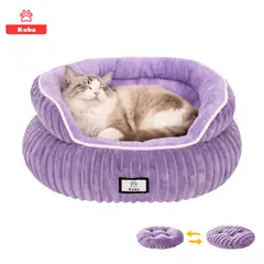KOBA - Cama Antiestrés Para Mascota Gatos Perros Con Cojín Reversible 50x50x20cm Color Lila