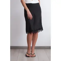 NICOPOLY - Falda Midi Tipo Satín y Encaje Negro