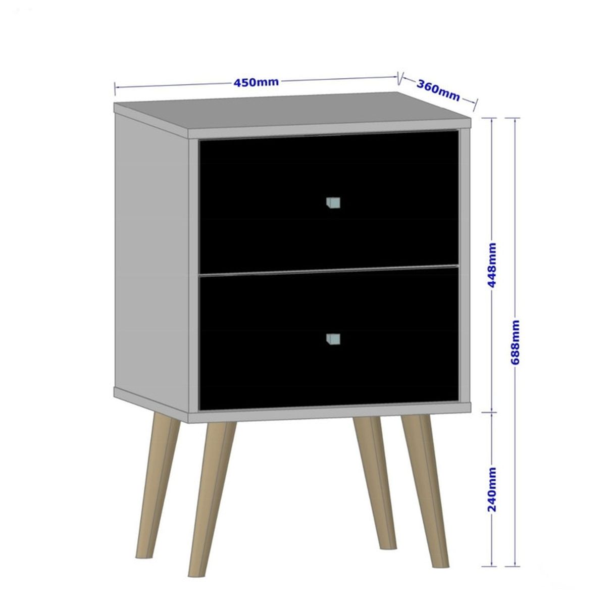 HOGA - Velador 2 Cajones Negro