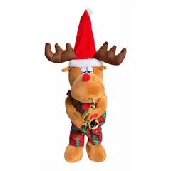 IRM - Reno Navideno Musical Bailarin Peluche 47 cm Toca Saxofon Decoracion Navidad y Regalo Niños