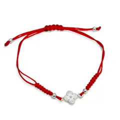 COGGIOLA - Pulsera Trébol Mini Plata Fina 925 Cordón Rojo Nudo Serpiente