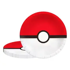 GENERICO - Pack 10 Platos Formas Pokeball Cumpleaños Pokebola
