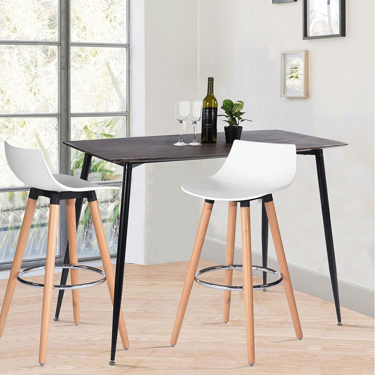 NOVAHUS - Pack 2 Pisos Bar Patas Madera y Reposapiés Blanco