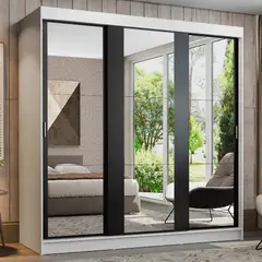 MADESA - Clóset Reno 3 Puertas con Espejos Blanco/Negro 180x54x205 cm