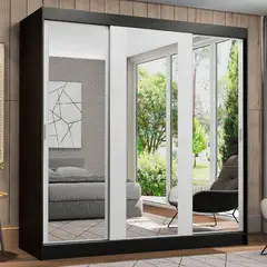 MADESA - Clóset Reno 3 Puertas con Espejos Blanco/Negro 180x54x205 cm