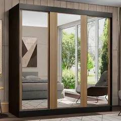 MADESA - Clóset Reno 3 Puertas con Espejos Negro/Marrón 180x54x205 cm