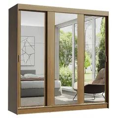 MADESA - Clóset Reno 3 Puertas Correderas con Espejos Marrón 180x54x205 cm