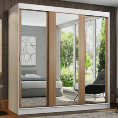 MADESA - Clóset Reno 3 Puertas con Espejos Blanco/Marrón 180x54x205 cm