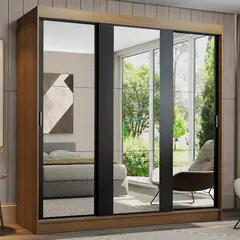 MADESA - Clóset Reno 3 Puertas con Espejos Marrón/Negro 180x54x205 cm