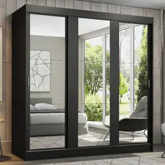 MADESA - Clóset Reno 3 Puertas Correderas con Espejos Negro 180x54x205 cm