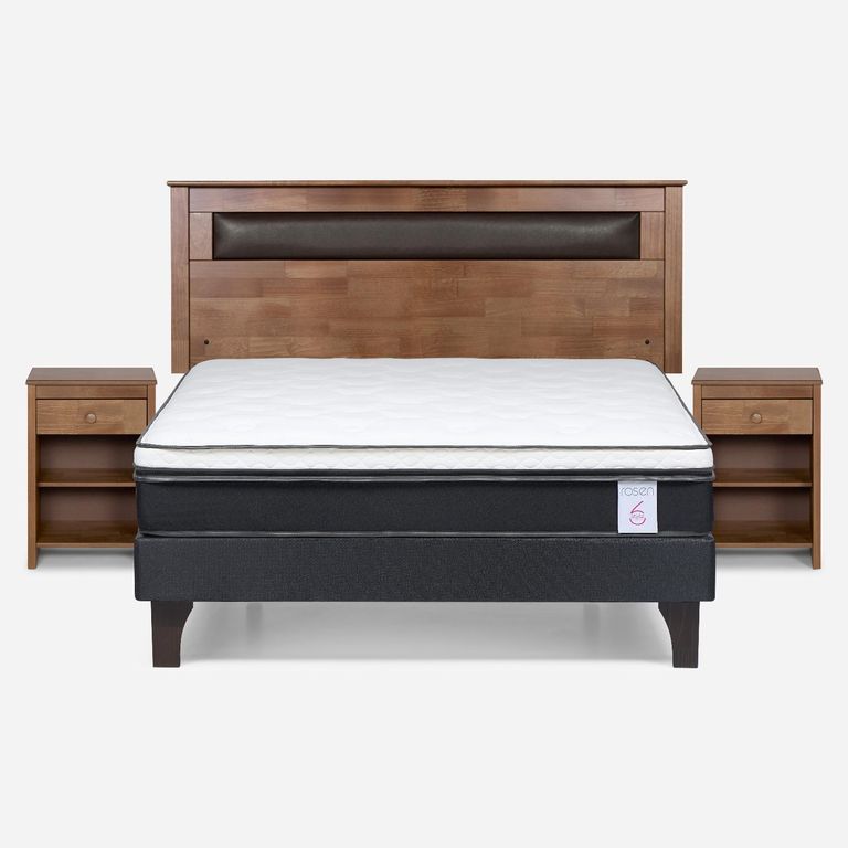 ROSEN Cama Europea New Style 6 2 Plazas x 2.00 mt Base Normal + Respaldo + 2 Veladores