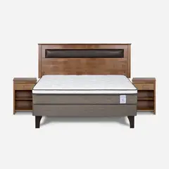 ROSEN - Cama Europea New Style 6 2 Plazas + Respaldo + 2 Veladores