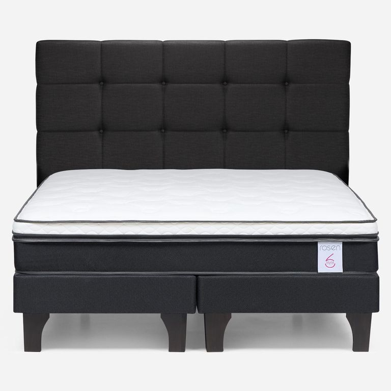 Cama Europea New Style 6 2 Plazas x 2.00 mt Base Dividida + Respaldo Issey Grafito