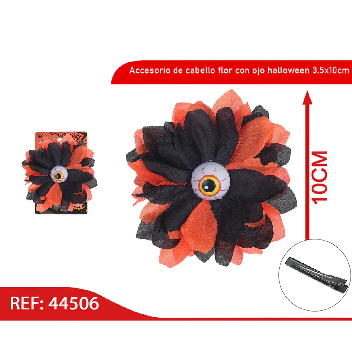 GENERICO - Accesorio de cabello flor con ojo halloween 3.5x10cm 44506