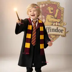 UTILISIMO - Disfraz Harry Potter Con Capa + Bufanda + Corbata + Varita Gryffindor Niño y Niña