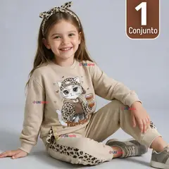 TEDMIMAK - Conjunto 2 Piezas Polerón y Buzo 100% Algodón Niña Cat animal Print