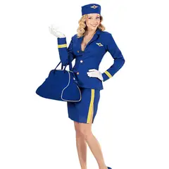 GENERICO - Disfraz de Azafata Azul para Mujer Adulta Talla Aleatoria 44392