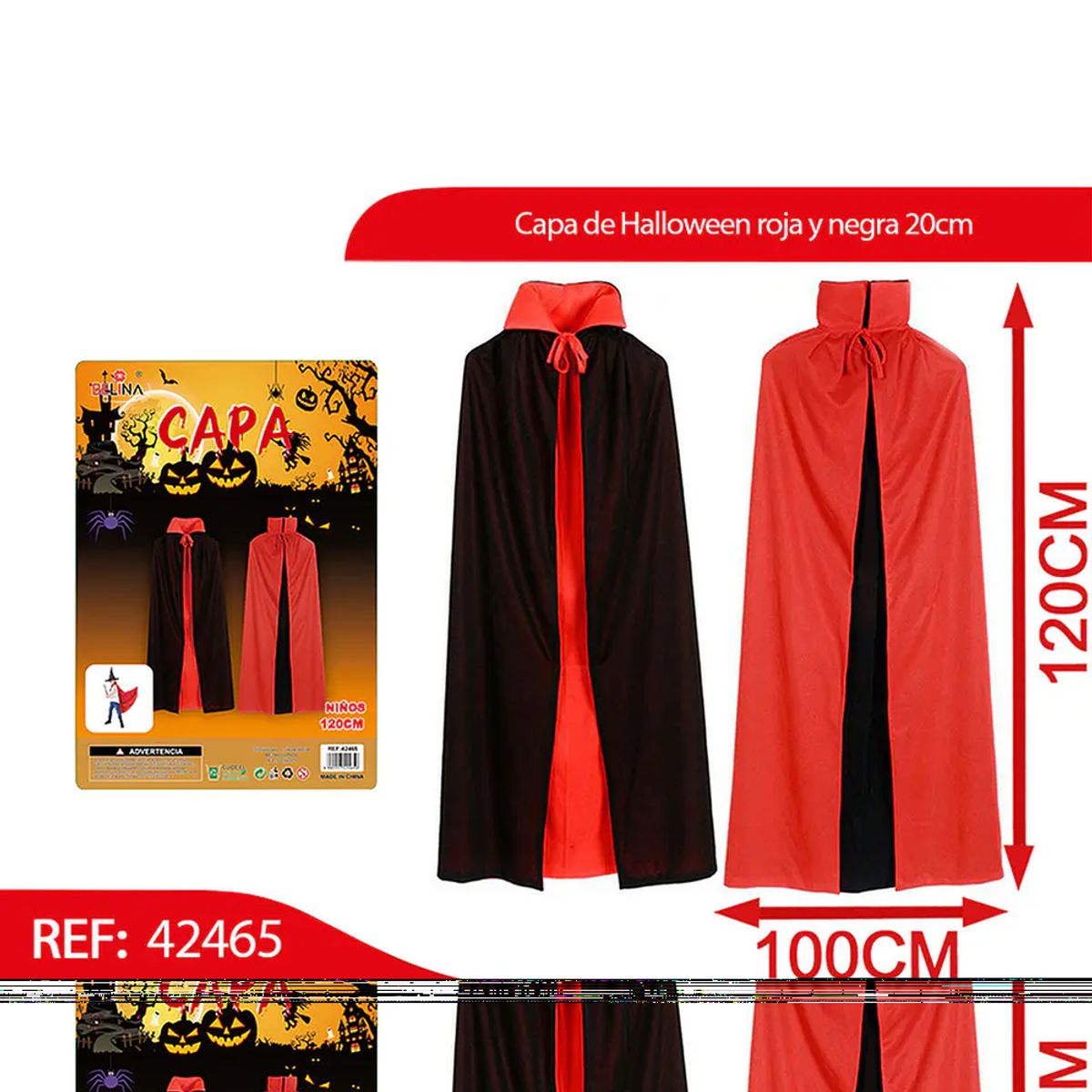 GENERICO - Capa de Halloween roja y negra 120cm 42465