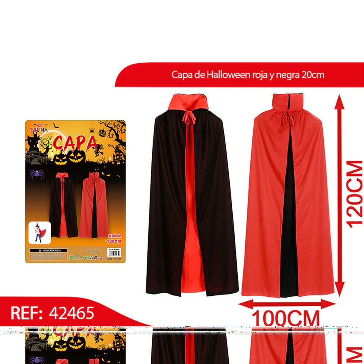 GENERICO - Capa de Halloween roja y negra 120cm 42465