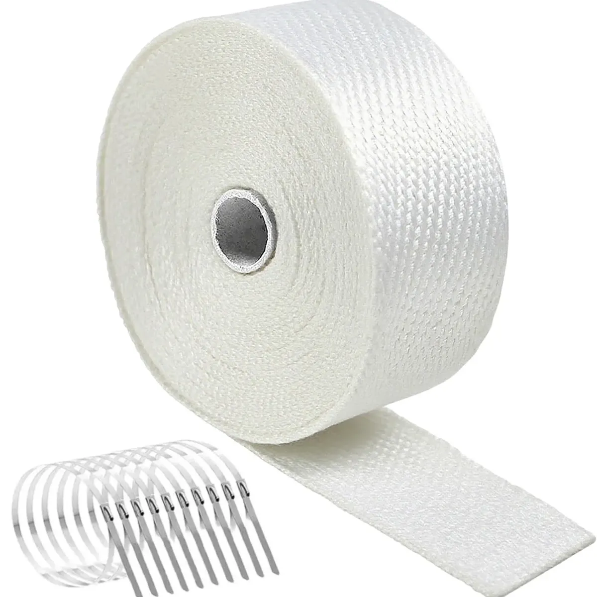 NEBLISUR - 5CM X 10M Cinta Escape Tubos Térmica Fibra De Vidrio Blanca Motocicleta con 10 Bridas