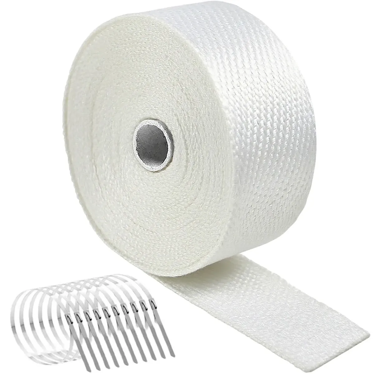 NEBLISUR - 5CM X 10M Cinta Escape Tubos Térmica Fibra De Vidrio Blanca Motocicleta con 10 Bridas