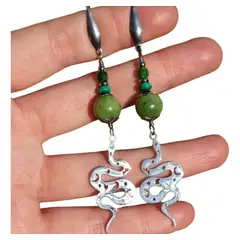 GENERICO - Aros de Acero Quirúrgico con Piedras Naturales de Diópsido, Malaquita y Jade