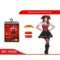 GENERICO - Disfraz de Pirata Halloween para Mujer Adulta Talla Aleatoria 3pcs 43565