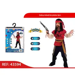 GENERICO - Disfraz de Pirata para Niño Talla Aleatoria 4pcs 43594