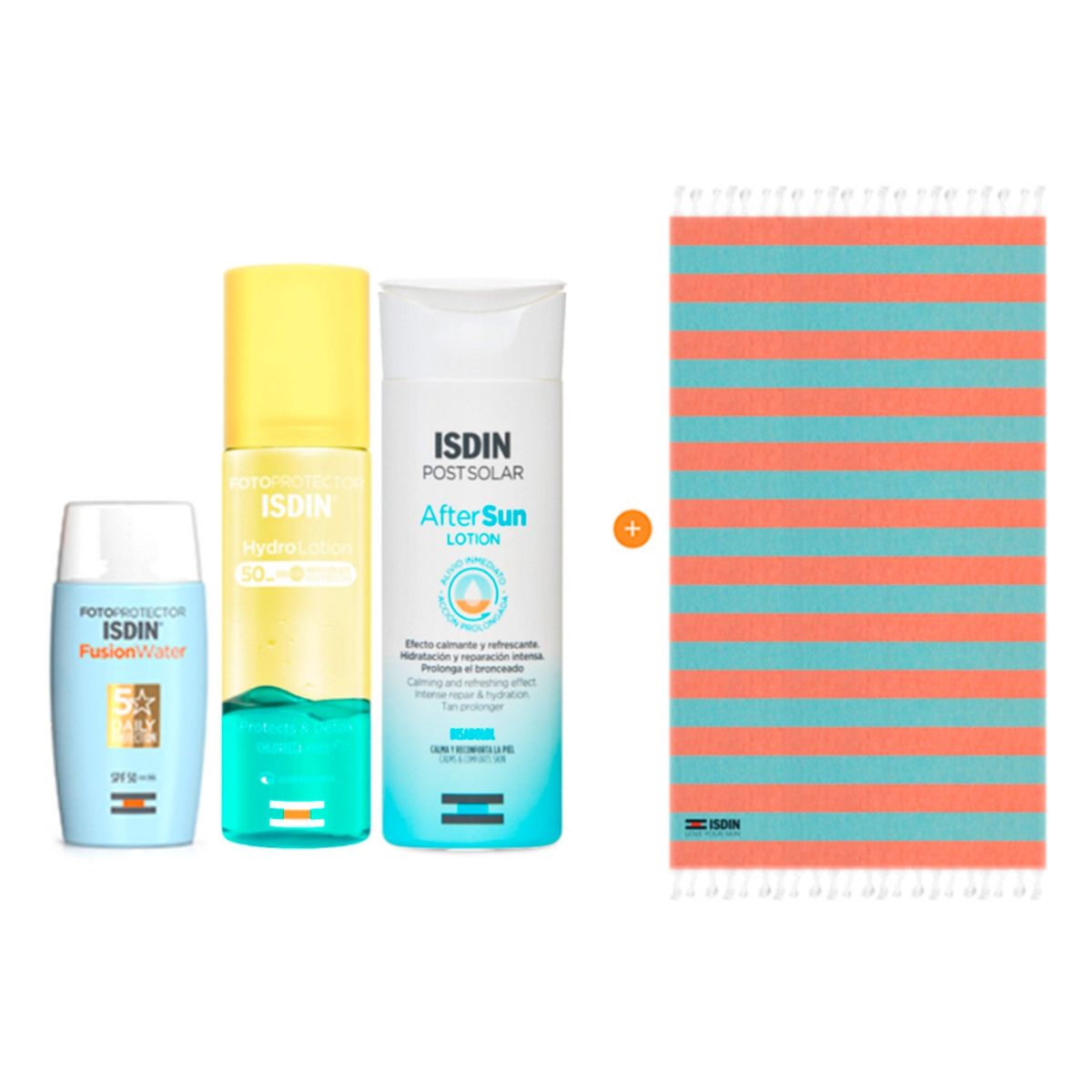 ISDIN - Set Fotoprotector ISDIN Fusion Water SPF 50L + Fotoprotector ISDIN HydroLotion SPF 50 + Post solar ISDIN After Sun Spray + Regalo Toalla